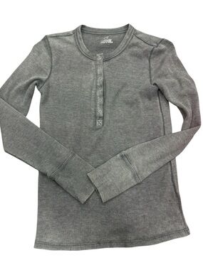 Aerie Gray Waffle Knit Henley Long Sleeve Top Size Small Shirt